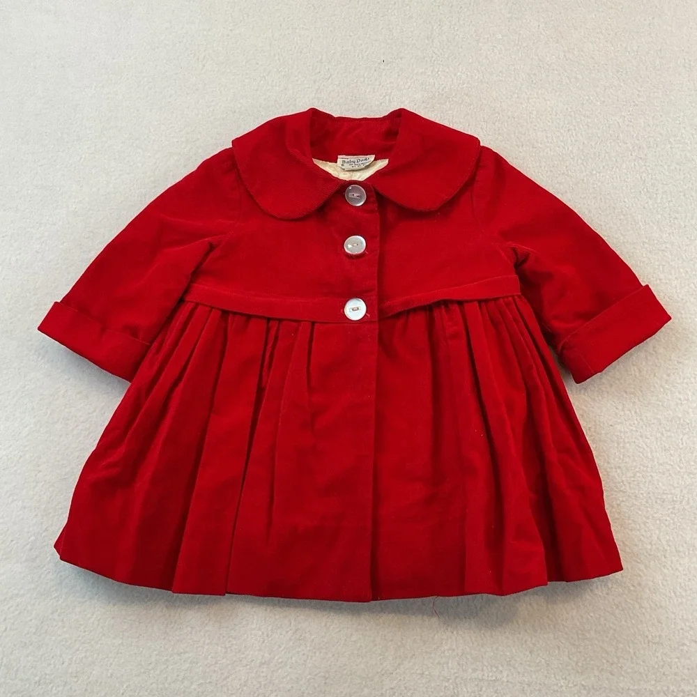 Vintage Baby Duds Of Oklahoma Red Corduroy Coat Jacket Girls Size 1T Lined